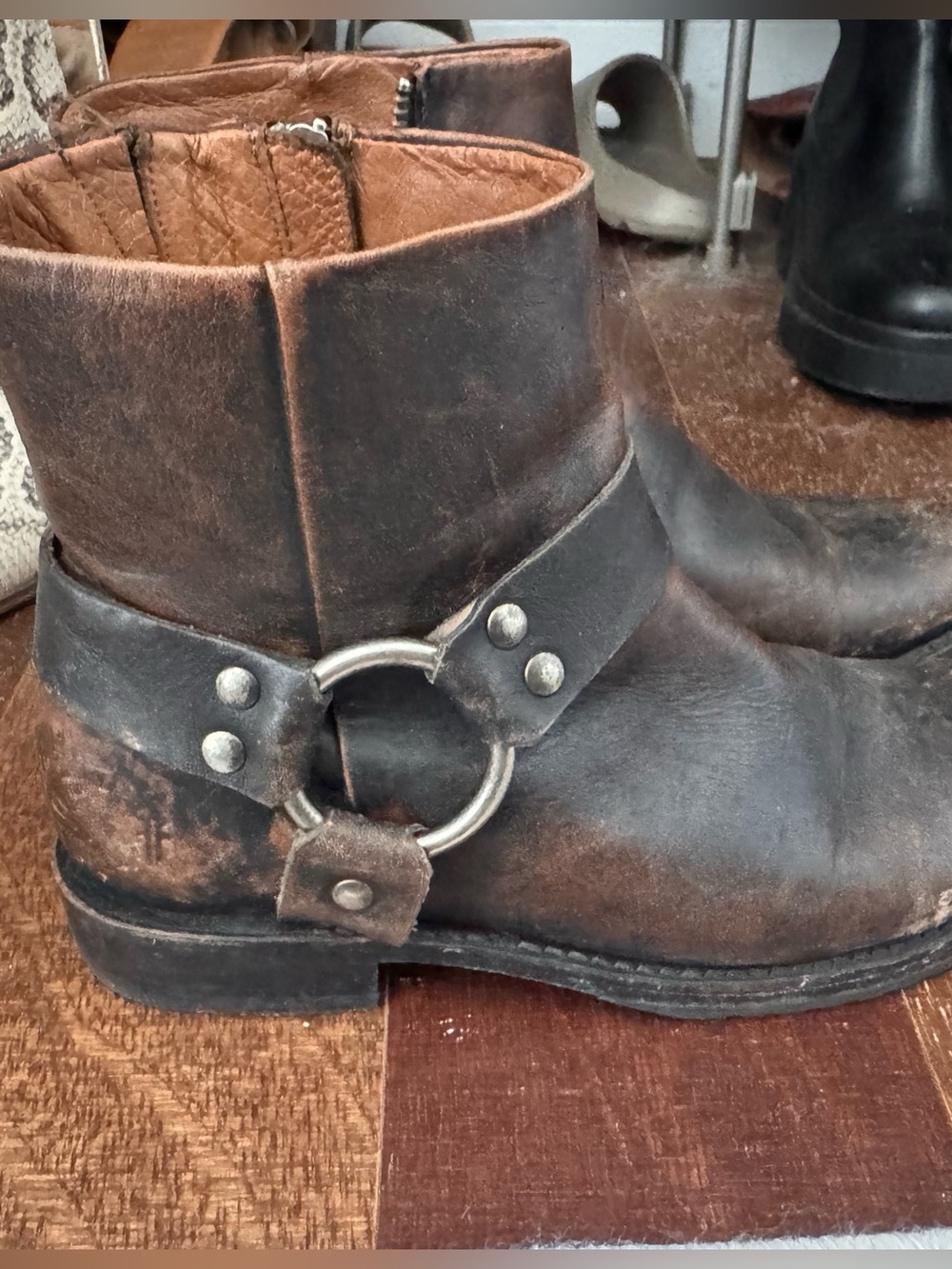 Women’s  Brown Leather Harness Ankle Boots